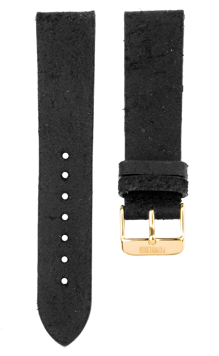 MARCHEL Cinturino In Pelle Bovina 16mm Per Orologio - Nero Con Cuciture Bianche E Fibbia Oro, Morbido E Robusto, 19cm Lunghezza (Standard Uomo/Donna)